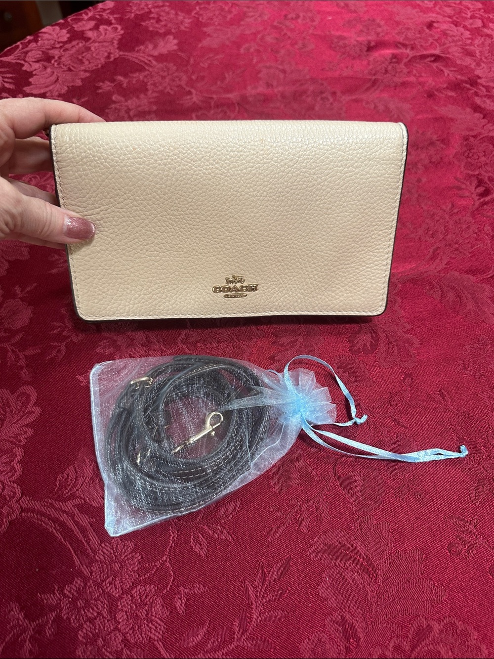 Coach Cream Leather Two Tone Crossbody Clutch w/ Card Slots